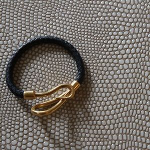 Hermès Hook Braided Leather and Gold Bracelet
